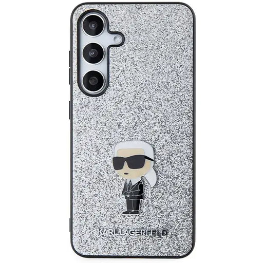 Karl Lagerfeld Fixed Glitter Ikonik Logo Metal Pin Case for Samsung Galaxy S24 - Silver - Cell phone cases