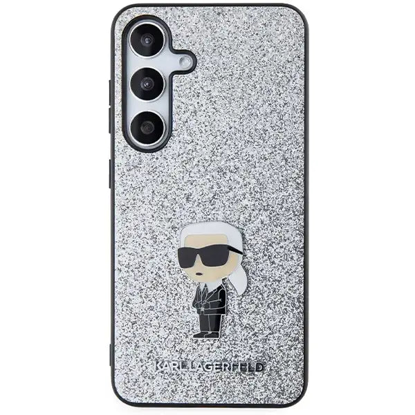 Karl Lagerfeld Fixed Glitter Ikonik Logo Metal Pin Case for Samsung Galaxy S24 - Silver - Cell phone cases