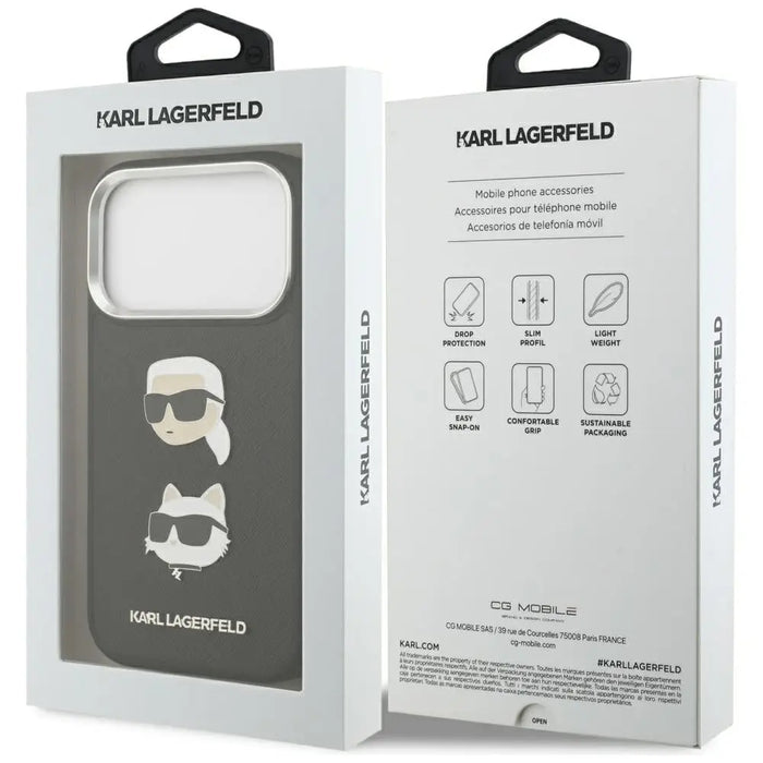 Karl Lagerfeld FW Grained Karl & Choupette Heads Pins & Logo iPhone 17 Pro Case - Black - Cell phone cases