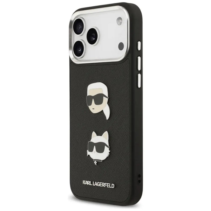 Karl Lagerfeld FW Grained Karl & Choupette Heads Pins & Logo iPhone 17 Pro Max Case - Black - Cell phone cases