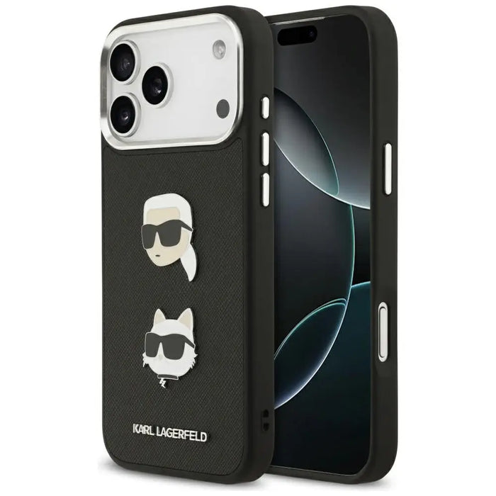 Karl Lagerfeld FW Grained Karl & Choupette Heads Pins & Logo iPhone 17 Pro Max Case - Black - Cell phone cases