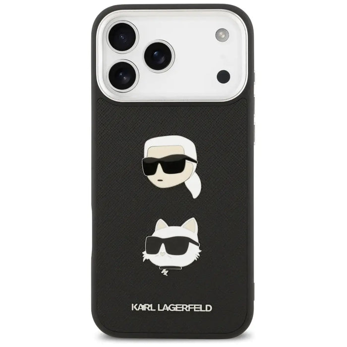 Karl Lagerfeld FW Grained Karl & Choupette Heads Pins & Logo iPhone 17 Pro Max Case - Black - Cell phone cases