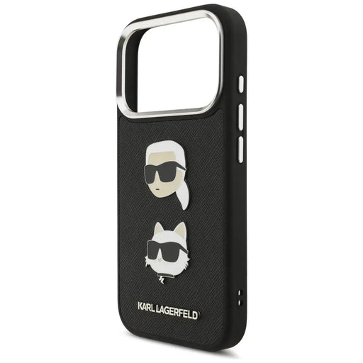 Karl Lagerfeld FW Grained Karl & Choupette Heads Pins & Logo iPhone 17 Pro Case - Black - Cell phone cases