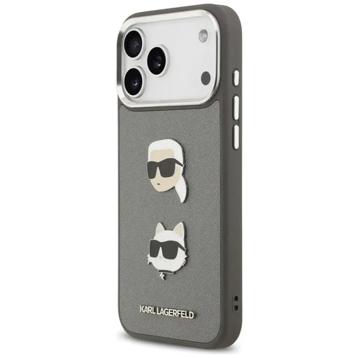Karl Lagerfeld FW Grained Karl & Choupette Heads Pins & Logo iPhone 17 Pro Max Case - Gray - Cell phone cases