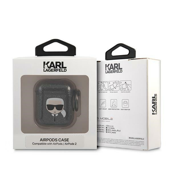 Karl Lagerfeld Glitter Karl’s Head Case for AirPods 1/2 - Black - Cell phone cases and covers<<<HurtelXML