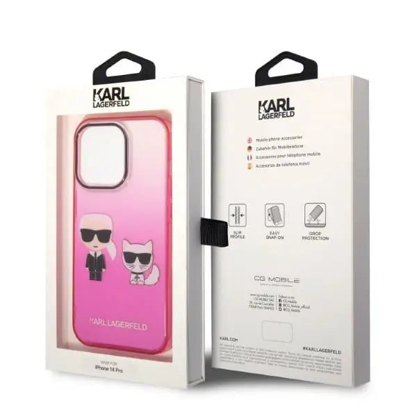 Karl Lagerfeld Gradient Ikonik Karl & Choupette iPhone 14 Pro 6.1’’ Case - Pink - Cell phone cases
