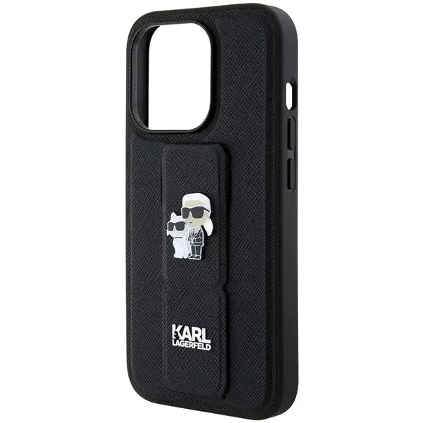 Karl Lagerfeld Gripstand Saffiano Karl&Choupette Pins case for iPhone 14 Pro Max - black - Cell phone cases