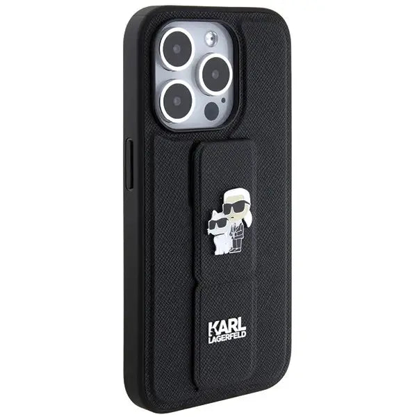 Karl Lagerfeld Gripstand Saffiano Karl&Choupette Pins case for iPhone 14 Pro Max - black - Cell phone cases