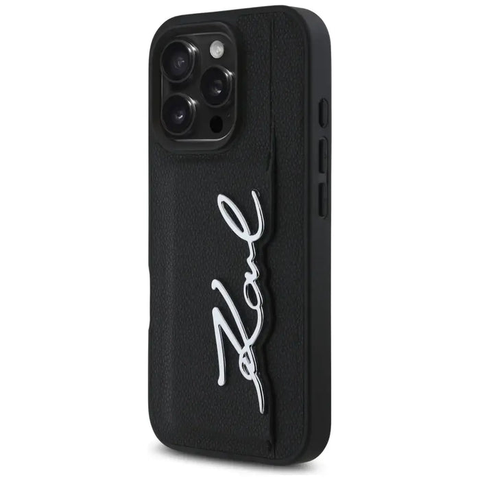 Karl Lagerfeld HC Grained PU Cardslot Metal Signature iPhone 16 Pro Max Case - Black - Cell phone cases