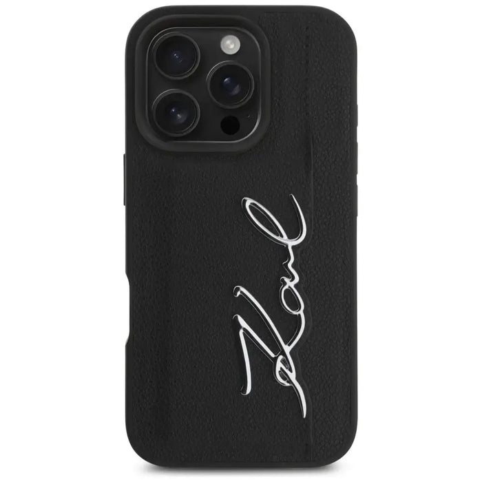 Karl Lagerfeld HC Grained PU Cardslot Metal Signature iPhone 16 Pro Max Case - Black - Cell phone cases