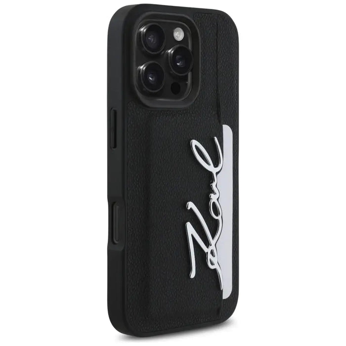 Karl Lagerfeld HC Grained PU Cardslot Metal Signature iPhone 16 Pro Max Case - Black - Cell phone cases