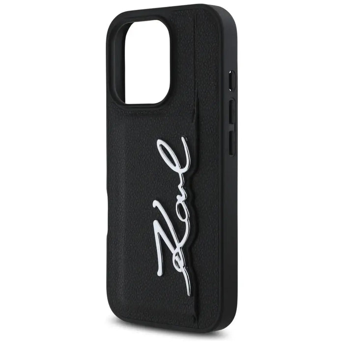 Karl Lagerfeld HC Grained PU Cardslot Metal Signature iPhone 16 Pro Max Case - Black - Cell phone cases