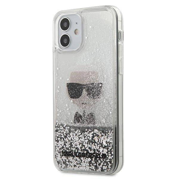 Karl Lagerfeld Ikonik Liquid Glitter case for iPhone 12 mini - silver - Cell phone cases and covers<<<HurtelXML