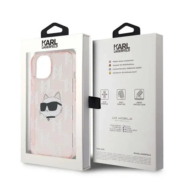 Karl Lagerfeld IML Choupette Head & Monogram case for iPhone 15 / 14 / 13 - pink - Cell phone cases