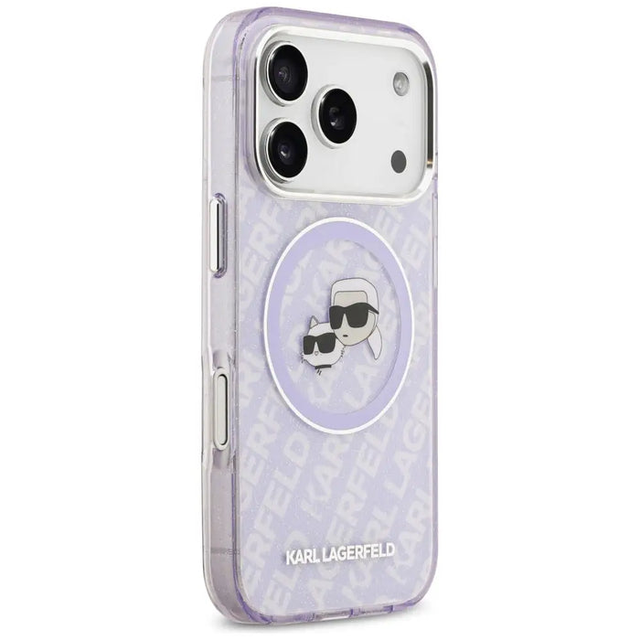 Karl Lagerfeld IML Glitter Karl & Choupette Heads Logo MagSafe Case for iPhone 17 Pro - Purple - Cell phone cases