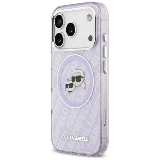 Karl Lagerfeld IML Glitter Karl & Choupette Heads Logo MagSafe Case for iPhone 17 Pro - Purple - Cell phone cases