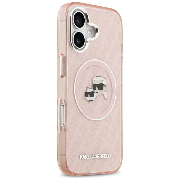 Karl Lagerfeld IML Glitter Karl & Choupette Heads Logo MagSafe iPhone 17 Case - Pink - Cell phone cases