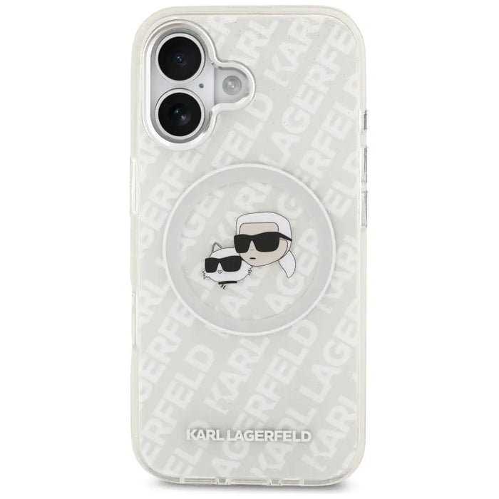 Karl Lagerfeld IML Glitter Karl & Choupette Heads Logo MagSafe iPhone 17 Case - Gray - Cell phone cases