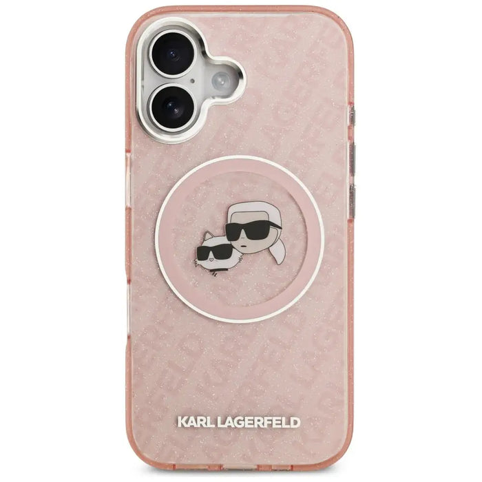 Karl Lagerfeld IML Glitter Karl & Choupette Heads Logo MagSafe iPhone 17 Case - Pink - Cell phone cases