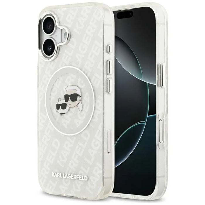 Karl Lagerfeld IML Glitter Karl & Choupette Heads Logo MagSafe iPhone 17 Case - Gray - Cell phone cases