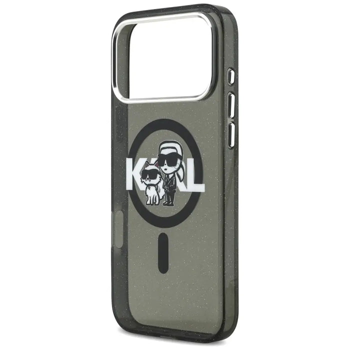 Karl Lagerfeld IML Glitter Karl & Choupette Sketch Logo MagSafe Case for iPhone 17 Pro Max - Black - Cell phone cases
