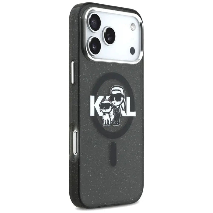Karl Lagerfeld IML Glitter Karl & Choupette Sketch Logo MagSafe Case for iPhone 17 Pro Max - Black - Cell phone cases