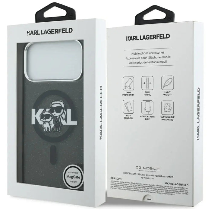 Karl Lagerfeld IML Glitter Karl & Choupette Sketch Logo MagSafe Case for iPhone 17 Pro Max - Black - Cell phone cases