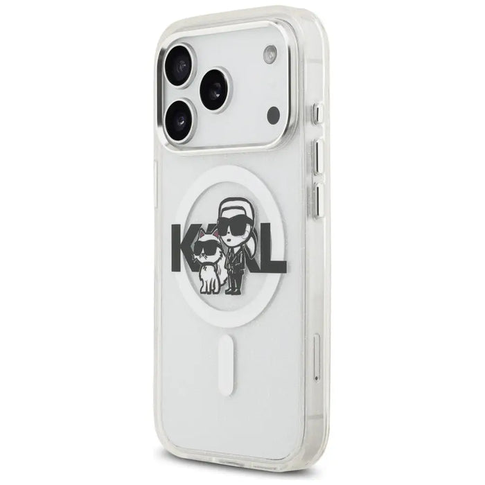 Karl Lagerfeld IML Glitter Karl & Choupette Sketch Logo MagSafe Case for iPhone 17 Pro - Clear - Cell phone cases