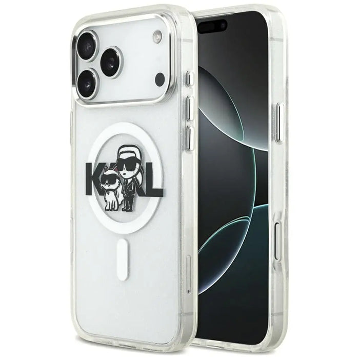 Karl Lagerfeld IML Glitter Karl & Choupette Sketch Logo MagSafe Case for iPhone 17 Pro Max - Clear - Cell phone cases