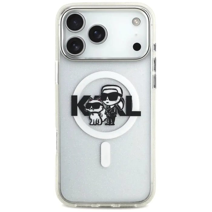 Karl Lagerfeld IML Glitter Karl & Choupette Sketch Logo MagSafe Case for iPhone 17 Pro Max - Clear - Cell phone cases