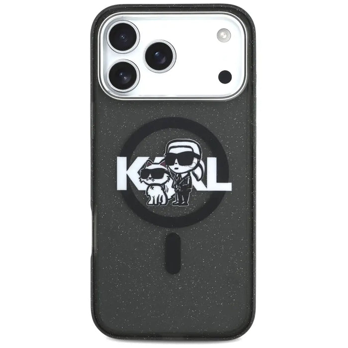 Karl Lagerfeld IML Glitter Karl & Choupette Sketch Logo MagSafe Case for iPhone 17 Pro Max - Black - Cell phone cases