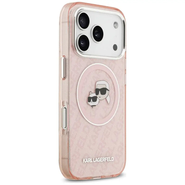 Karl Lagerfeld IML Glitter Karl&Choupette Heads Logo MagSafe Case for iPhone 17 Pro Max - Pink - Cell phone cases
