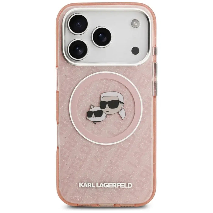 Karl Lagerfeld IML Glitter Karl&Choupette Heads Logo MagSafe Case for iPhone 17 Pro Max - Pink - Cell phone cases
