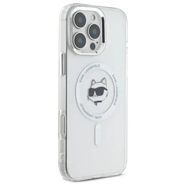 Karl Lagerfeld IML Metal Choupette Head MagSafe Case for iPhone 16 Pro Max - White - Cell phone cases