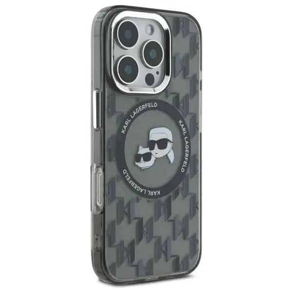 Karl Lagerfeld IML Monogram Karl & Choupette Head MagSafe Case for iPhone 16 Pro Max - Black - Cell phone cases