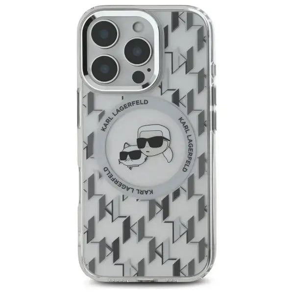 Karl Lagerfeld IML Monogram Karl & Choupette Head MagSafe Case for iPhone 16 Pro Max - Clear - Cell phone cases