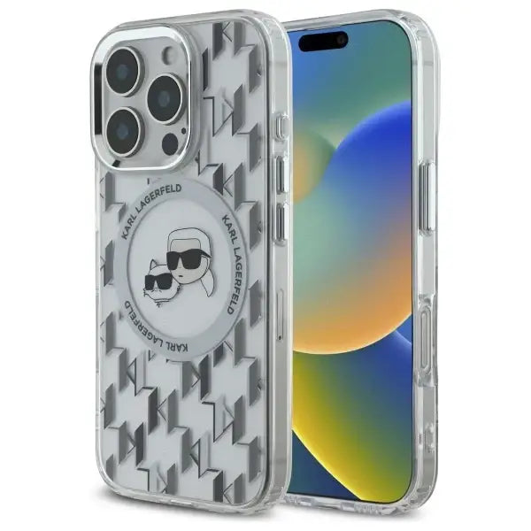 Karl Lagerfeld IML Monogram Karl & Choupette Head MagSafe Case for iPhone 16 Pro Max - Clear - Cell phone cases