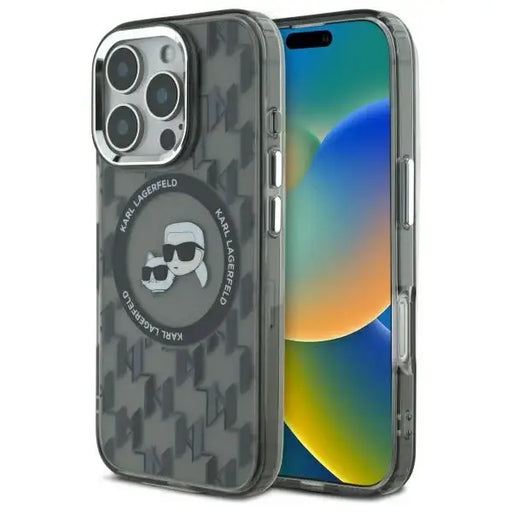 Karl Lagerfeld IML Monogram Karl & Choupette Head MagSafe Case for iPhone 16 Pro Max - Black - Cell phone cases