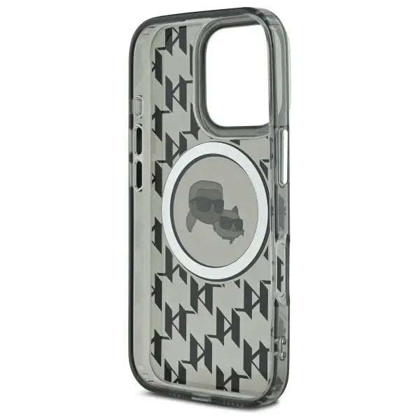 Karl Lagerfeld IML Monogram Karl & Choupette Head MagSafe Case for iPhone 16 Pro Max - Black - Cell phone cases