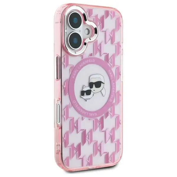 Karl Lagerfeld IML Monogram Karl & Choupette Head MagSafe iPhone 16 Case - Pink - Cell phone cases