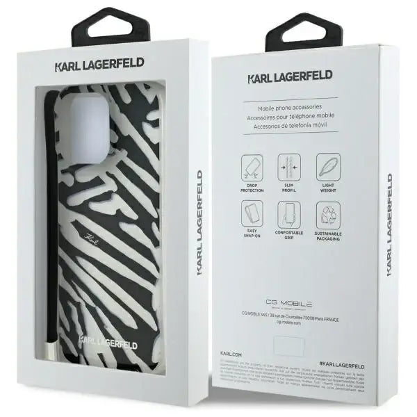 Karl Lagerfeld IML Zebra Pattern & Cord iPhone 16 Pro Case - Black - Cell phone cases and covers<<<HurtelXML