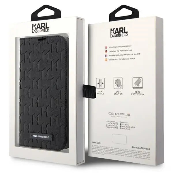 Karl Lagerfeld KLBKP14XSAKLHPK iPhone 14 Pro Max 6.7’’ bookcase black/black Saffiano Monogram - Cell phone cases
