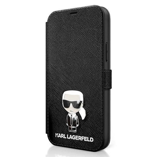 Karl Lagerfeld KLFLBKP12SIKMSBK iPhone 12 mini 5,4’’ czarny/black book Saffiano Ikonik Metal - Cell phone cases