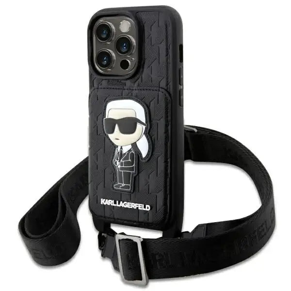 Karl Lagerfeld KLHCP14LCSAKHPKK iPhone 14 Pro 6.1’’ hardcase black/black Crossbody Saffiano Monogram Ikonik - Cell