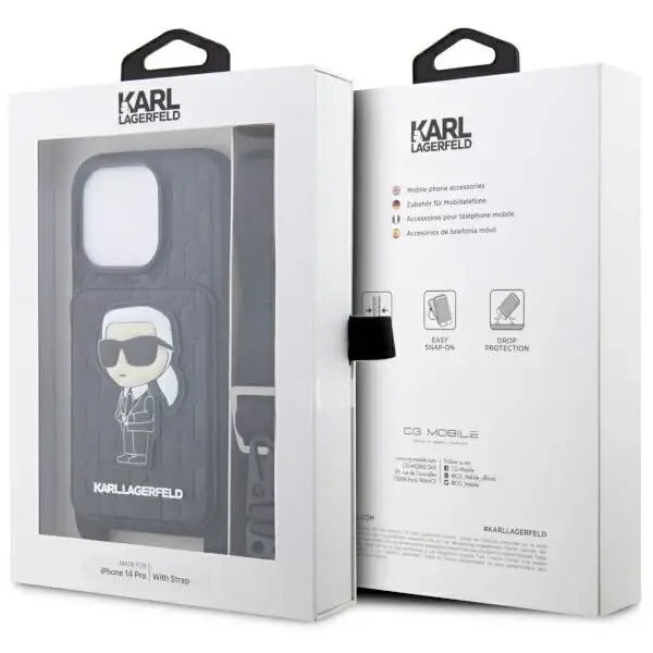 Karl Lagerfeld KLHCP14LCSAKHPKK iPhone 14 Pro 6.1’’ hardcase black/black Crossbody Saffiano Monogram Ikonik - Cell