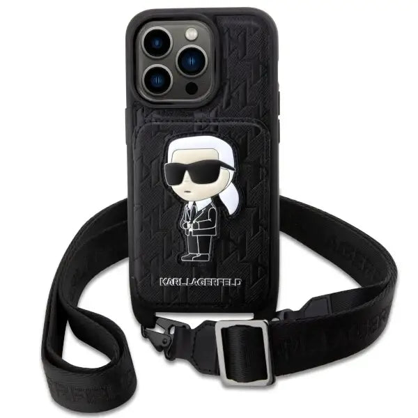 Karl Lagerfeld KLHCP14LCSAKHPKK iPhone 14 Pro 6.1’’ hardcase black/black Crossbody Saffiano Monogram Ikonik - Cell