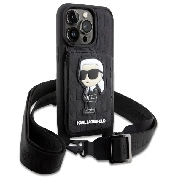 Karl Lagerfeld KLHCP14LCSAKHPKK iPhone 14 Pro 6.1’’ hardcase black/black Crossbody Saffiano Monogram Ikonik - Cell