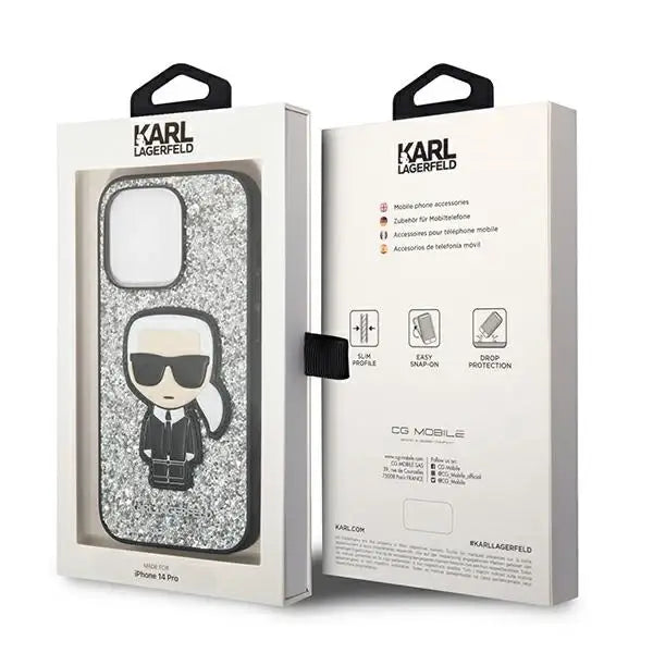 Karl Lagerfeld KLHCP14LGFKPG iPhone 14 Pro 6.1 ’hardcase silver / silver Glitter Flakes Ikonik - Cell phone cases