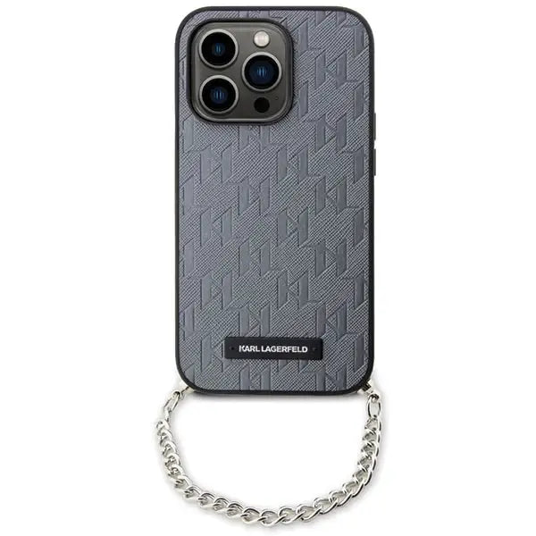 Karl Lagerfeld KLHCP14LSACKLHPG iPhone 14 Pro 6.1’’ silver/silver hardcase Saffiano Monogram Chain - Cell phone cases