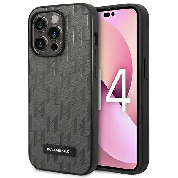 Karl Lagerfeld KLHCP14LSAKLHPG iPhone 14 Pro 6.1 ’hardcase gray / gray Saffiano Mono Metal Logo - Cell phone cases